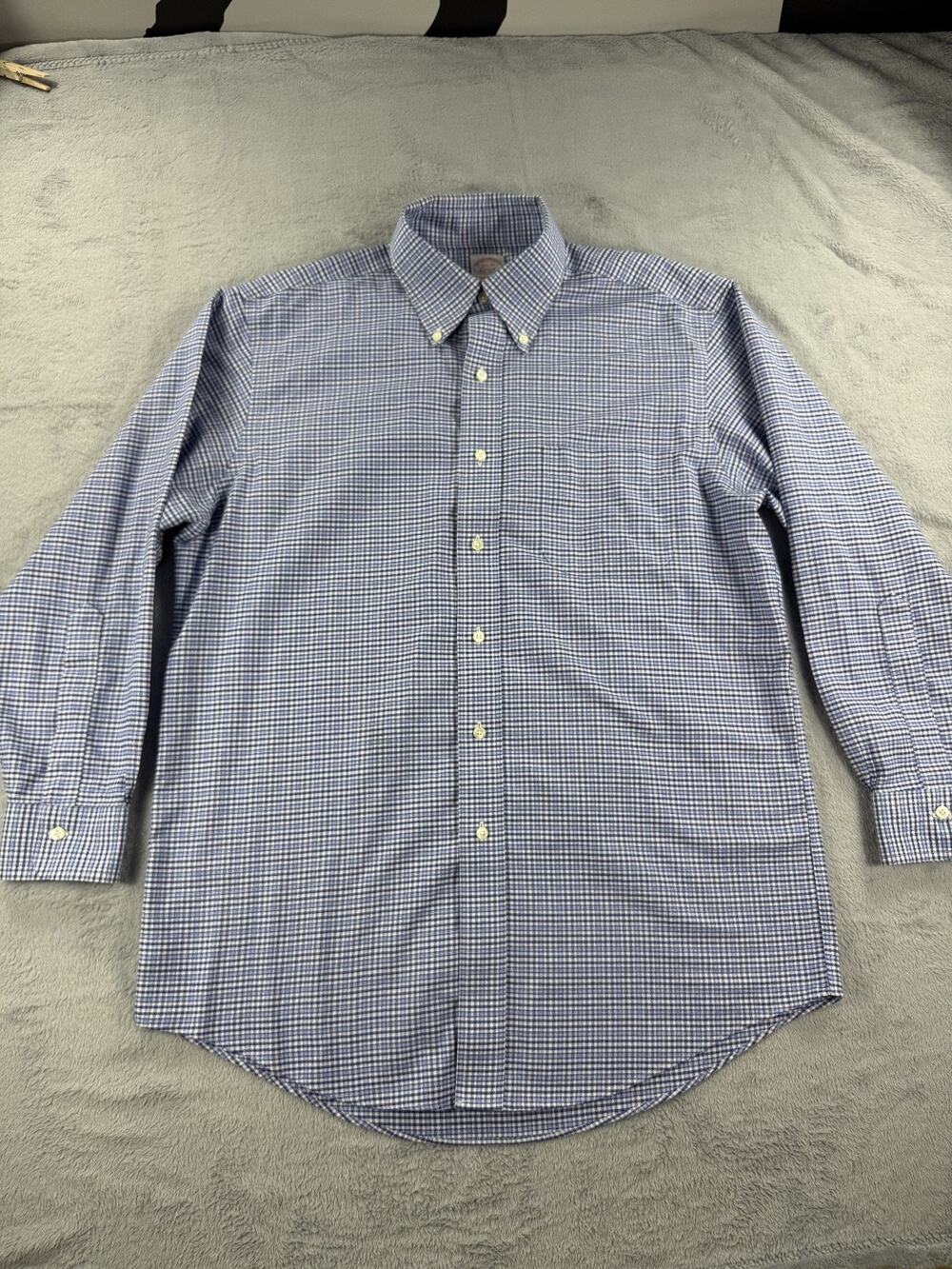 Brooks Brothers Oxford 15 1/2 32 Madison Non Iron Supima Blue Button Down Check